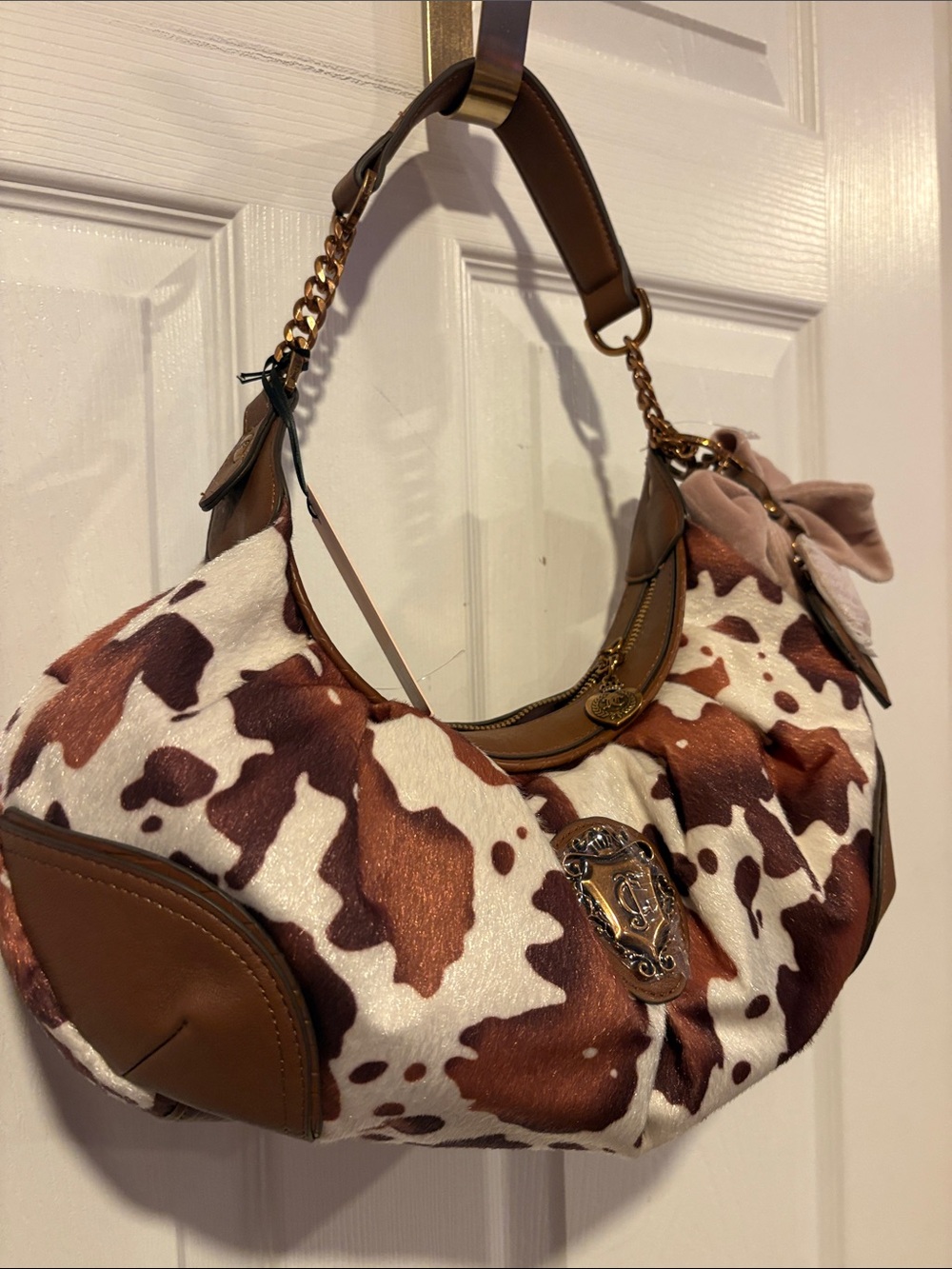 BNWT Viral Rare Juicy Couture Brown & White Cowhide Print Hobo Bag - Picture 5 of 8